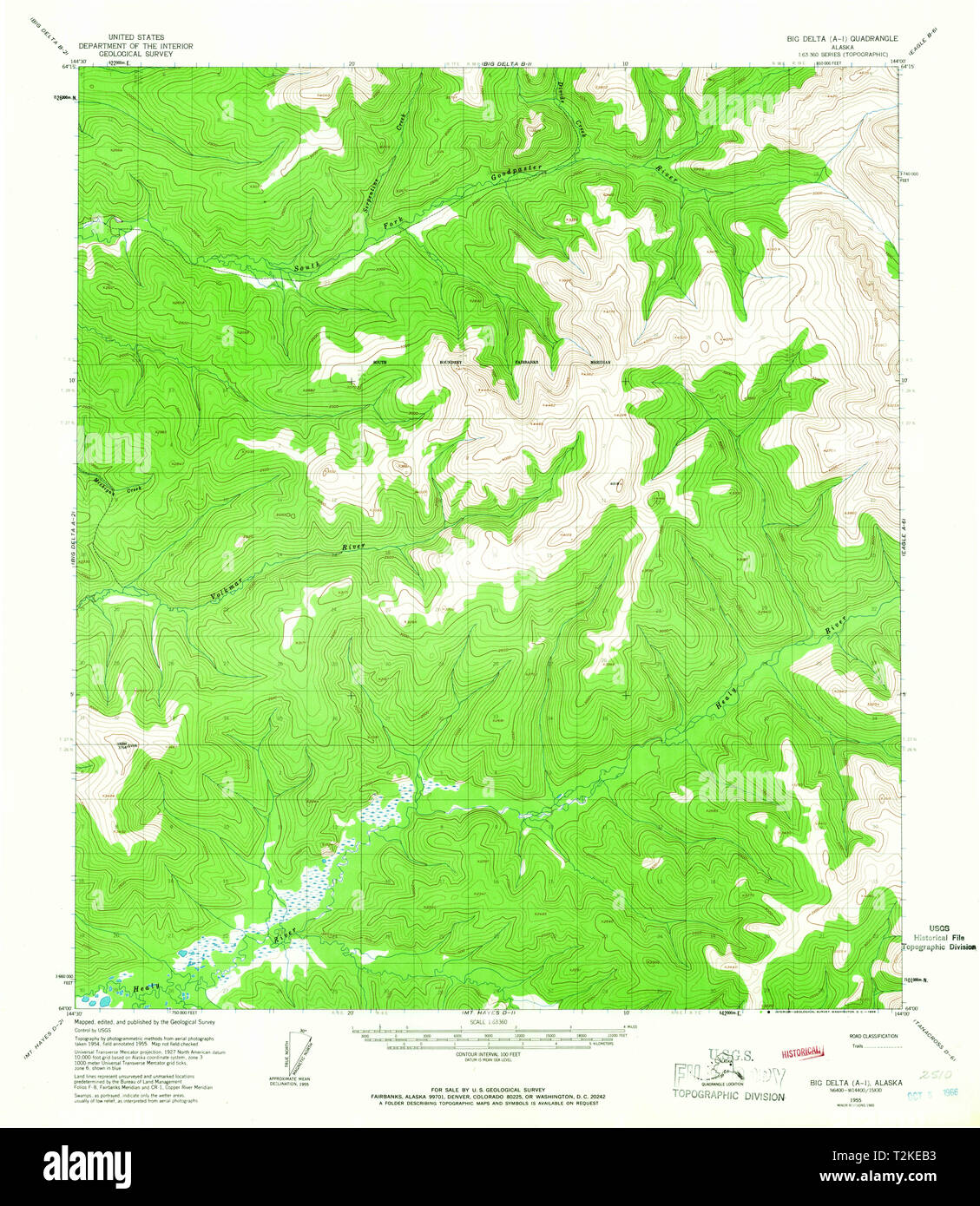 USGS TOPO Map Alaska AK Big Delta A-1 354515 1955 63360 Restoration Stock Photo