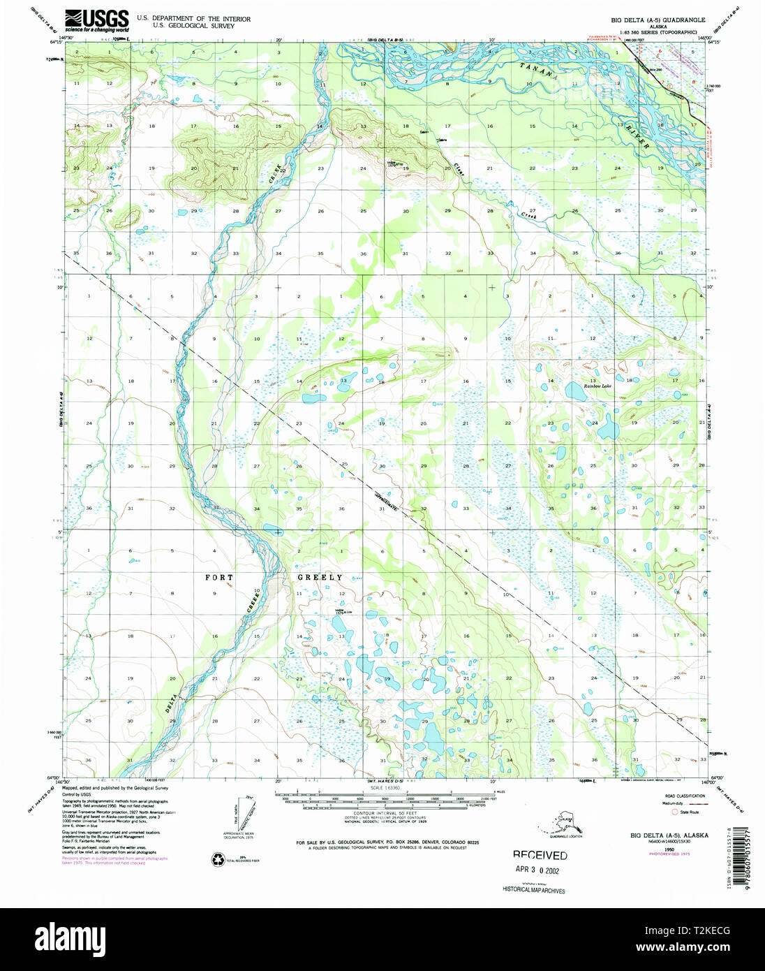 USGS TOPO Map Alaska AK Big Delta A-5 354532 1950 63360 Restoration Stock Photo