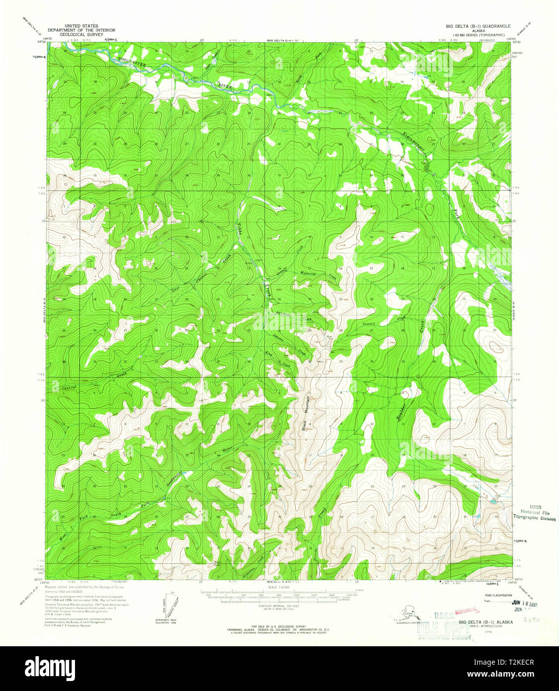 USGS TOPO Map Alaska AK Big Delta B-1 354536 1958 63360 Restoration Stock Photo