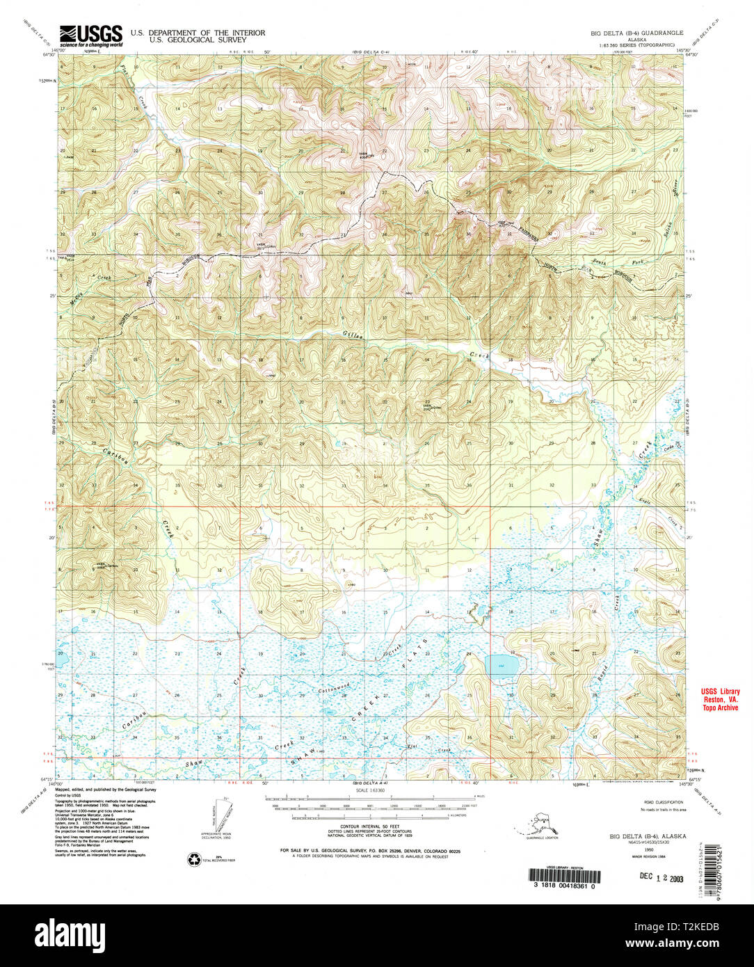 USGS TOPO Map Alaska AK Big Delta B-4 354544 1950 63360 Restoration Stock Photo