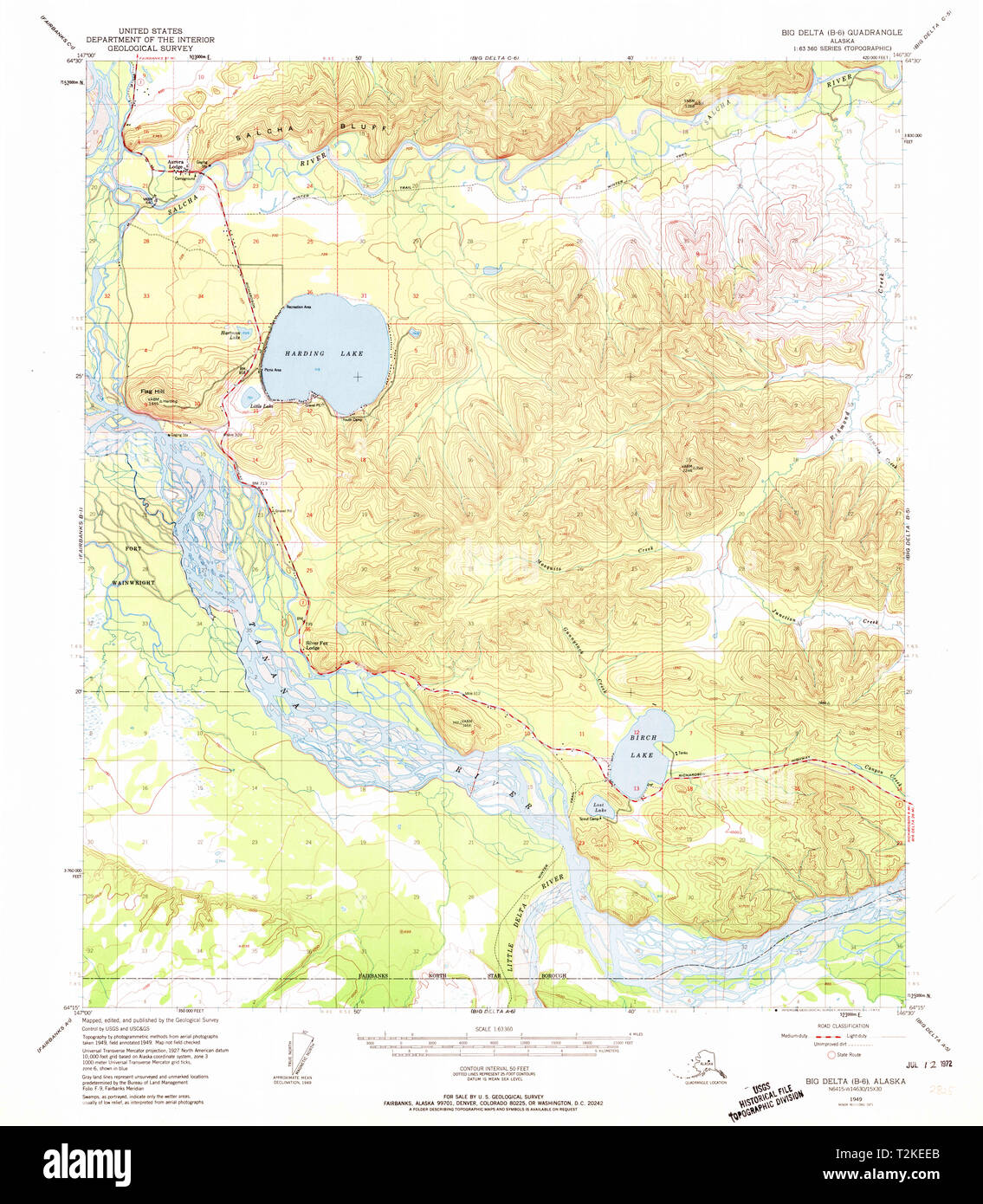 USGS TOPO Map Alaska AK Big Delta B-6 354555 1949 63360 Restoration Stock Photo