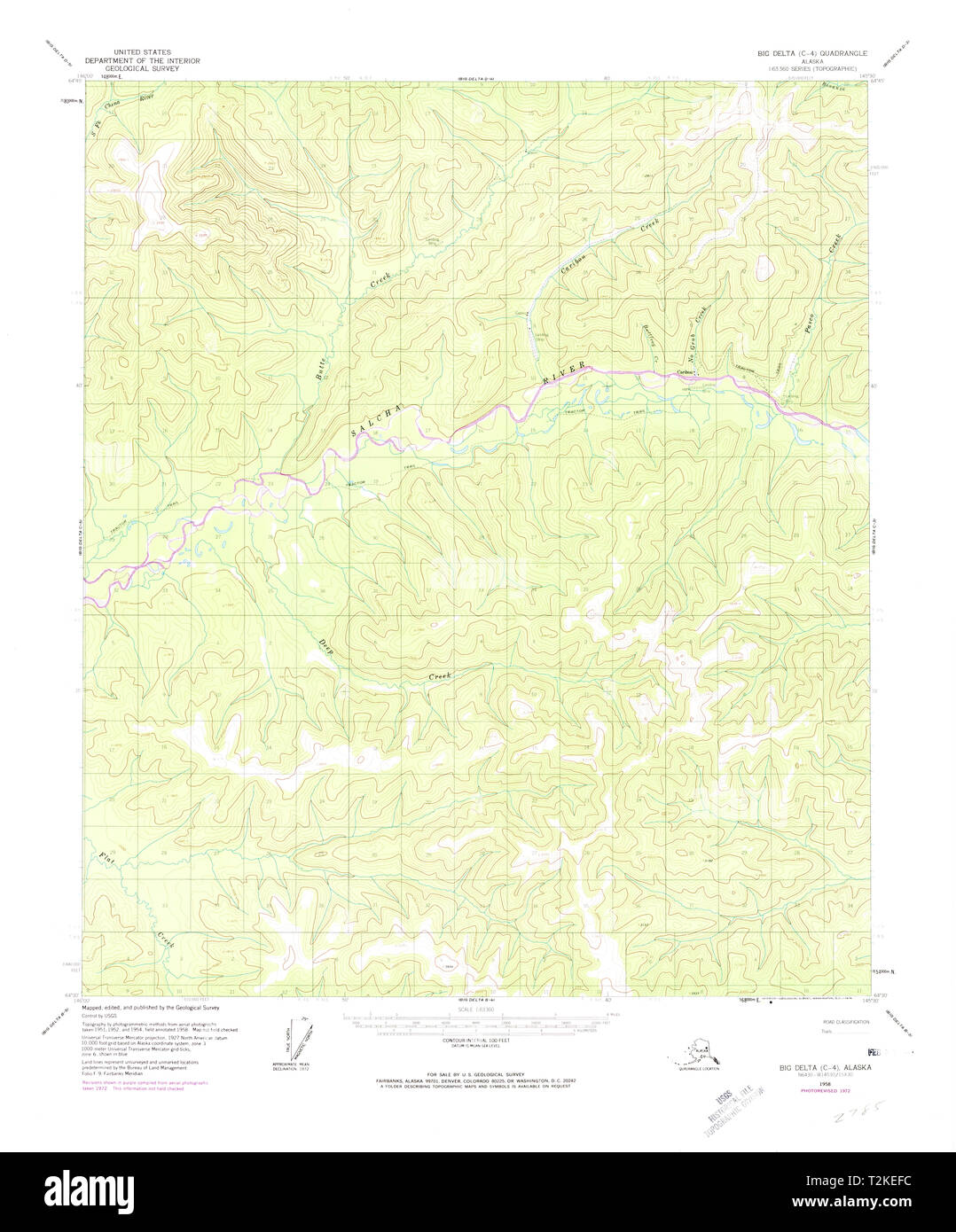 USGS TOPO Map Alaska AK Big Delta C-4 354568 1958 63360 Restoration Stock Photo