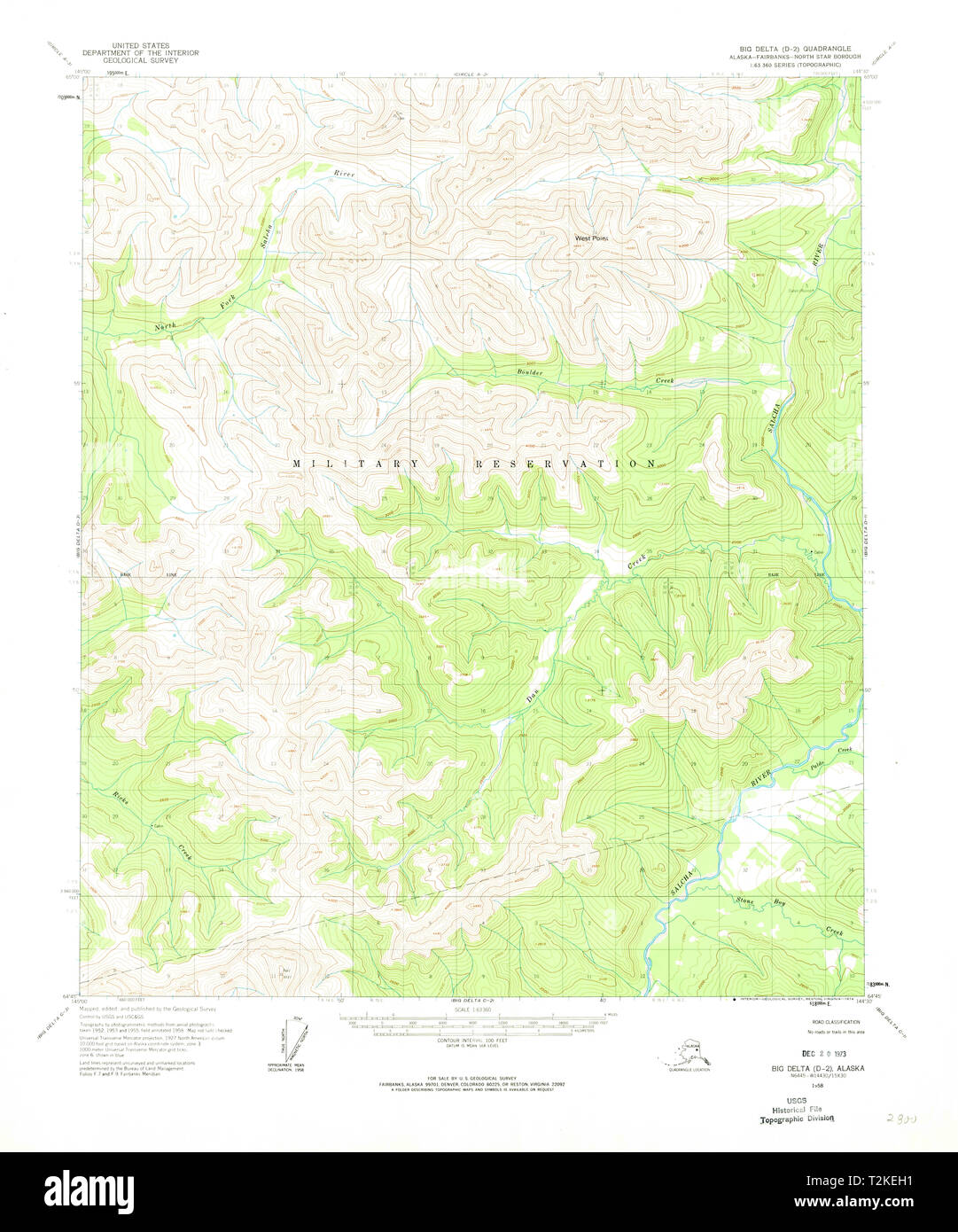 USGS TOPO Map Alaska AK Big Delta D-2 354583 1958 63360 Restoration Stock Photo