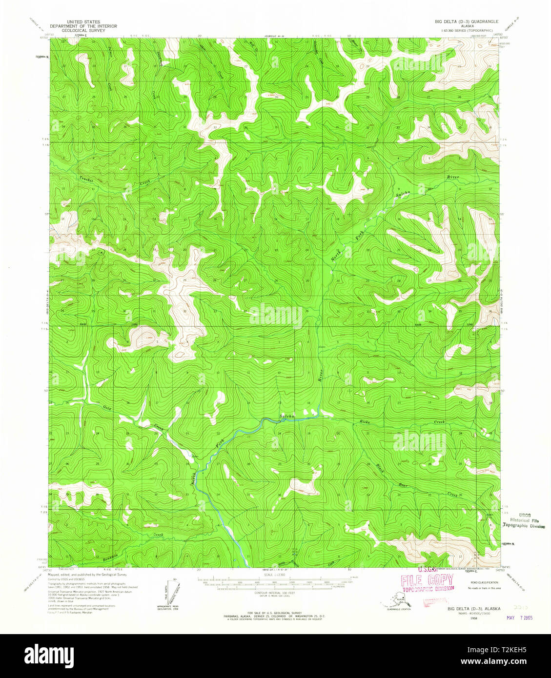 USGS TOPO Map Alaska AK Big Delta D-3 354585 1958 63360 Restoration Stock Photo