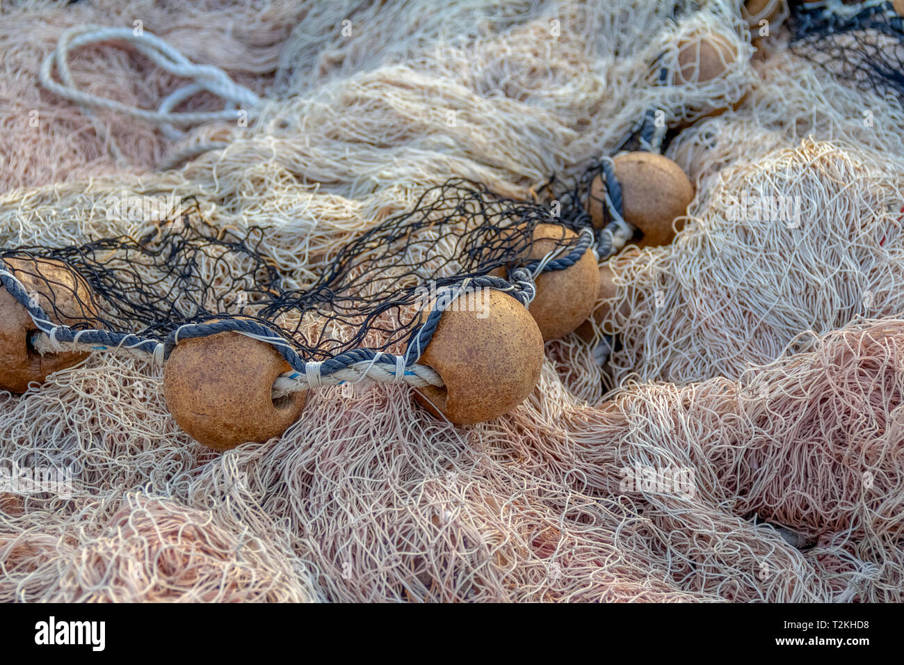Fishing nets and floats stock image. Image of cord, nylon - 93823947