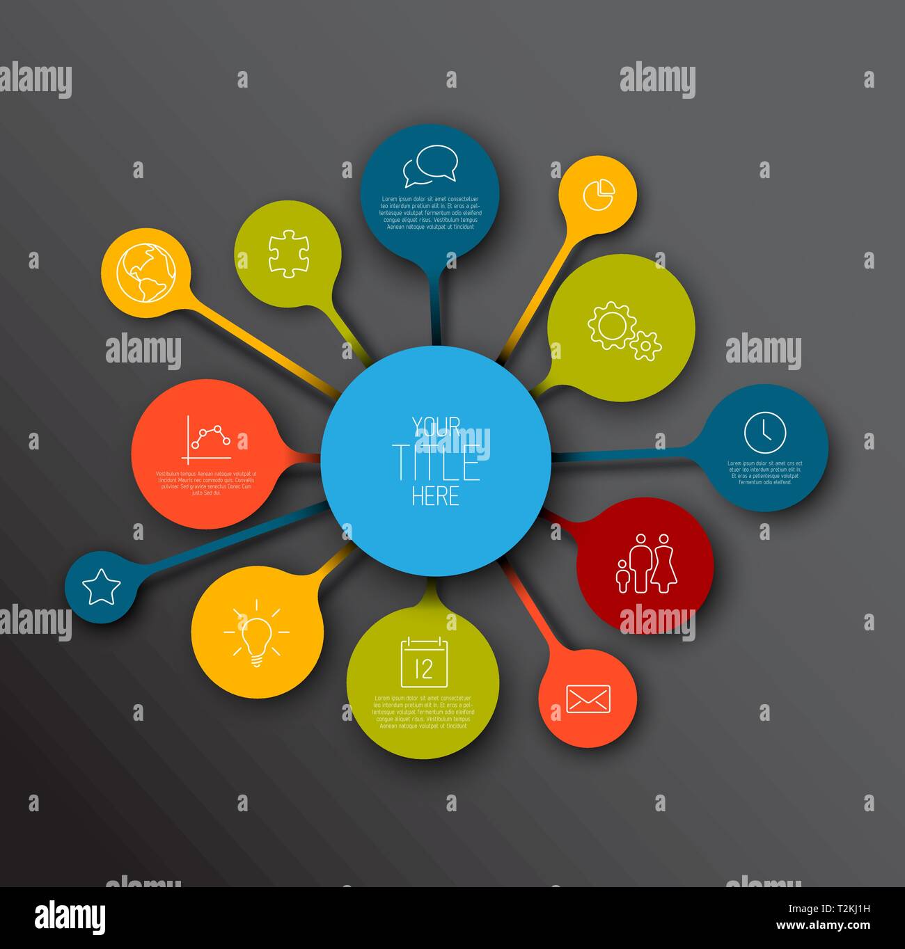 Colorful dark Vector Infographic timeline report template with bubbles Stock Vector