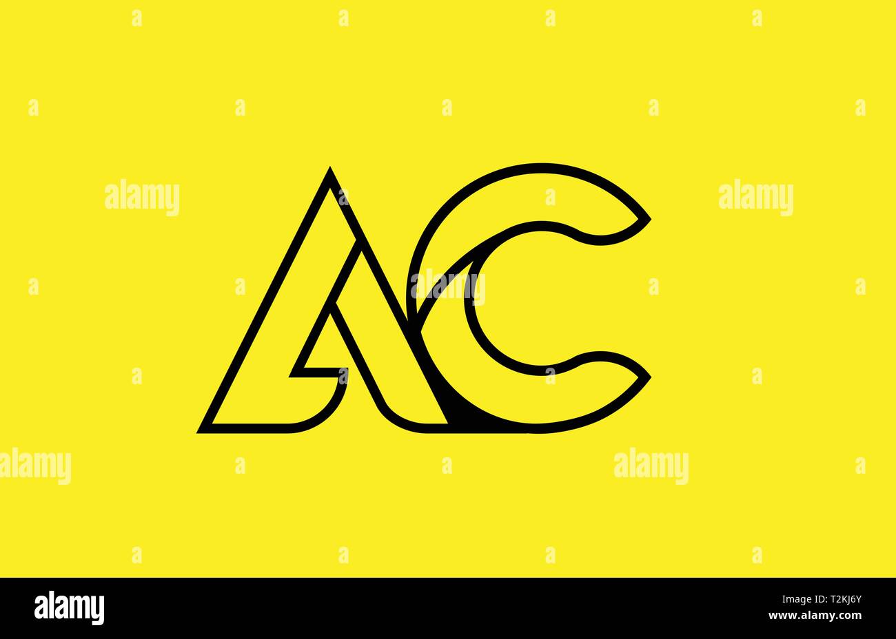 yellow black line alphabet letter AC A C logo combination icon for a ...