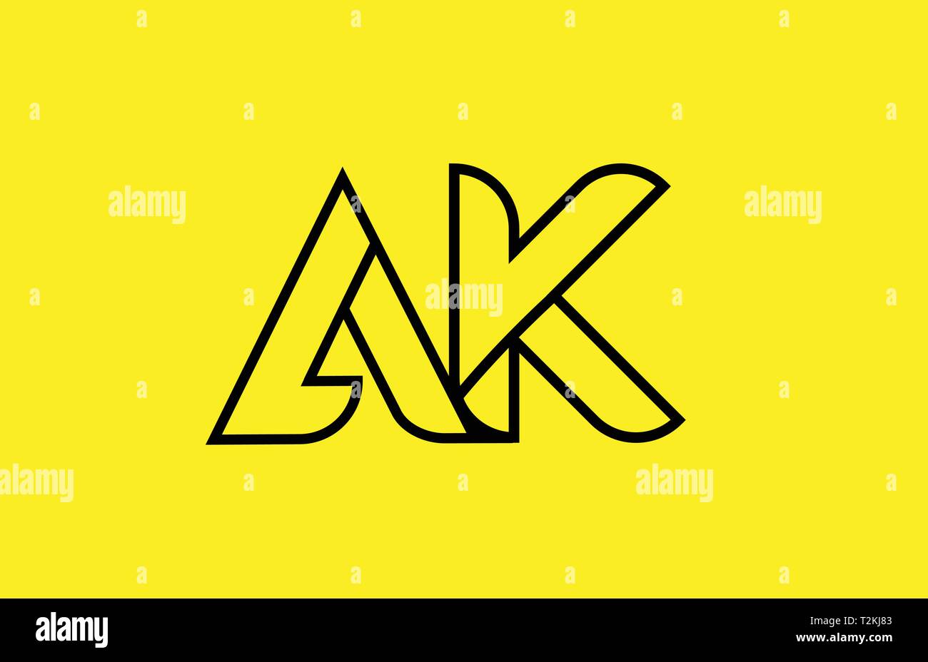 yellow black line alphabet letter AK A K logo combination icon for a ...