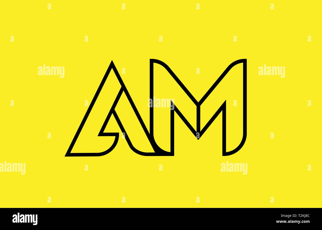 yellow black line alphabet letter AM A M logo combination icon for a ...