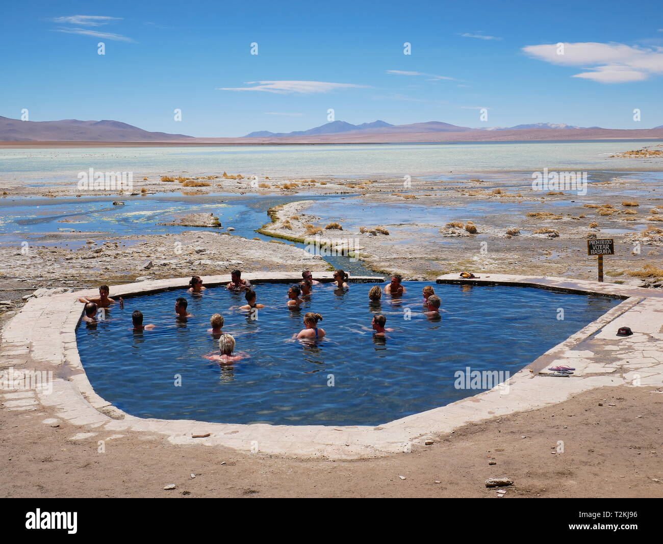 UYUNI, BO - CIRCA OCT 2018 - Termas de Polques, hot springs in Andean altiplano of Bolivia, South America Stock Photo