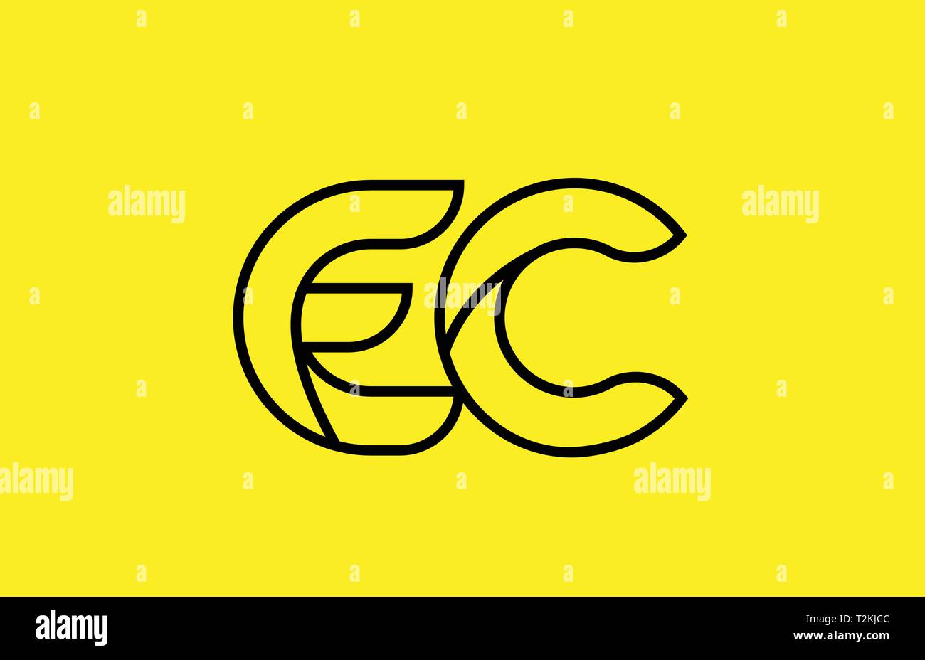yellow black line alphabet letter EC E C logo combination icon for a ...
