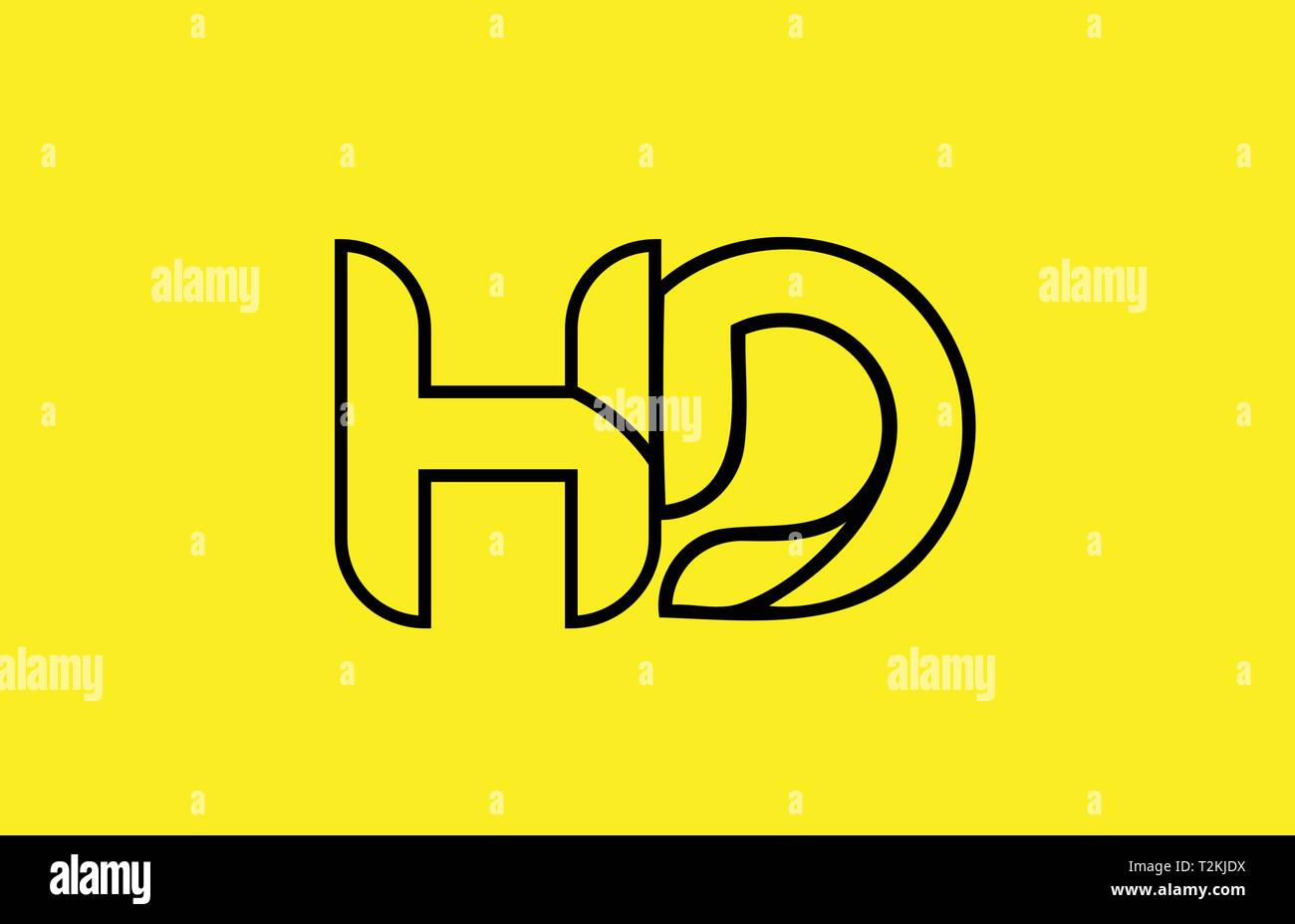 yellow black line alphabet letter HD H D logo combination icon for a ...
