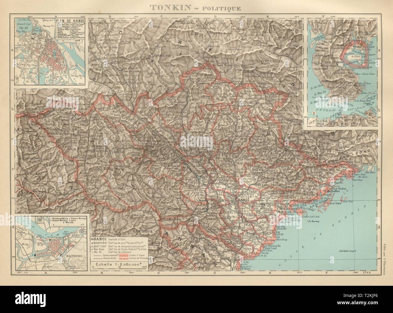 TONKIN. French Indochina Indochine Vietnam. Hanoi & Haiphong city plans 1931 map Stock Photo