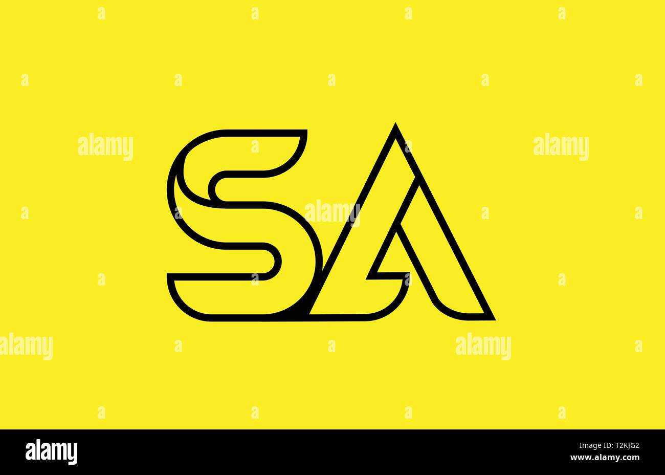 yellow black line alphabet letter SA S A logo combination icon for a ...