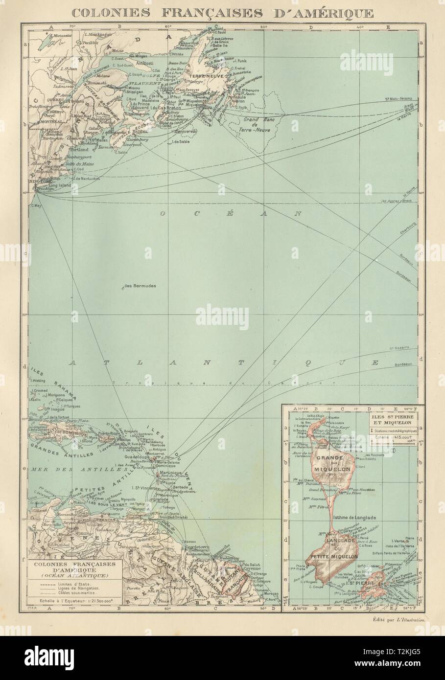 FRENCH AMERICAS. Colonies Françaises d' Amerique. St-Pierre et Miquelon 1931 map Stock Photo