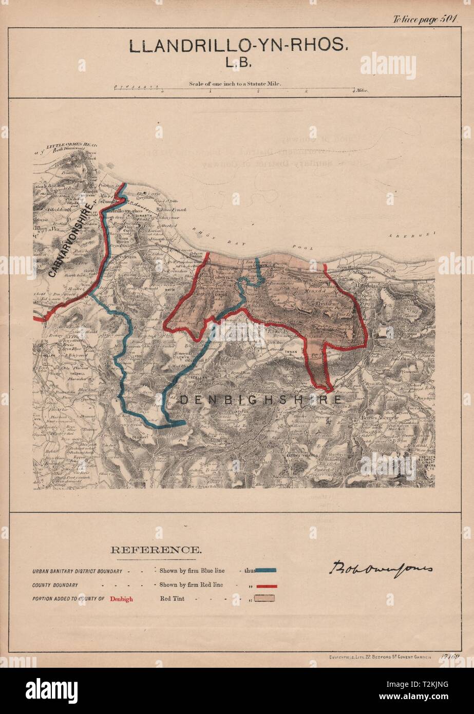 Rhos On Sea Map Llandrillo-Yn-Rhos-On-Sea. Jones. Parliamentary Boundary Commission 1888 Map  Stock Photo - Alamy