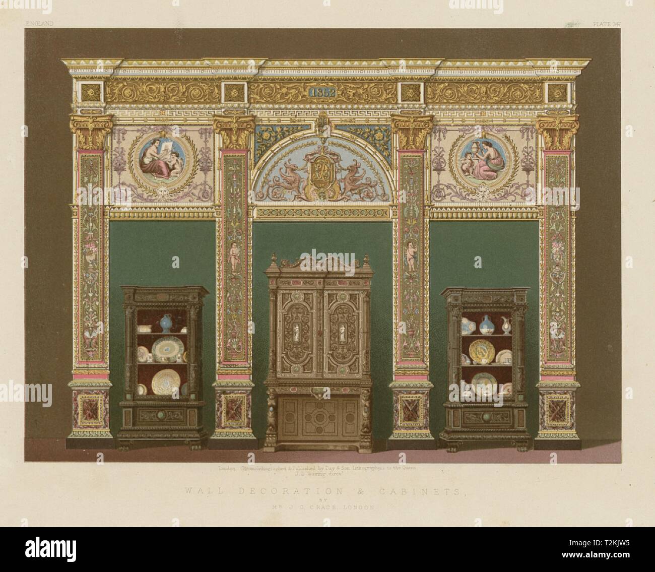 INTERNATIONAL EXHIBITION. Wall decoration & cabinets. J C Crace, London 1862 Stock Photo
