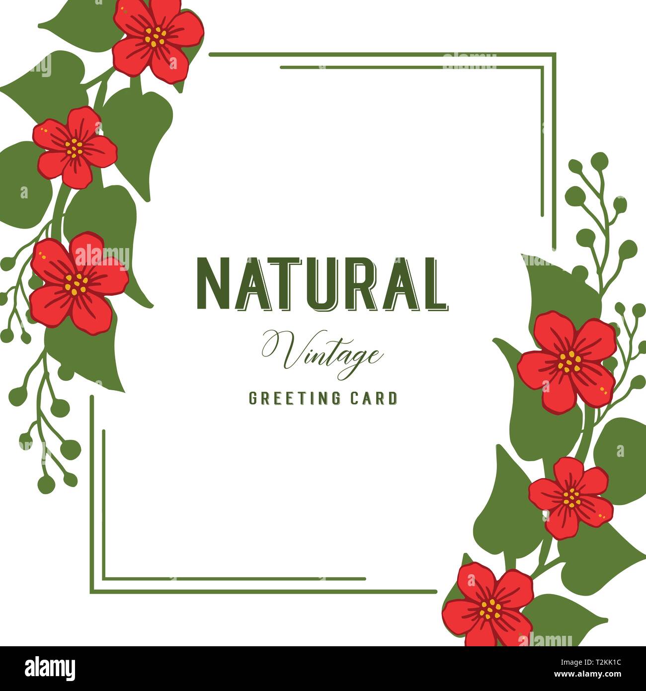 Vector illustration natural vintage with red flower frame hand drawn ...