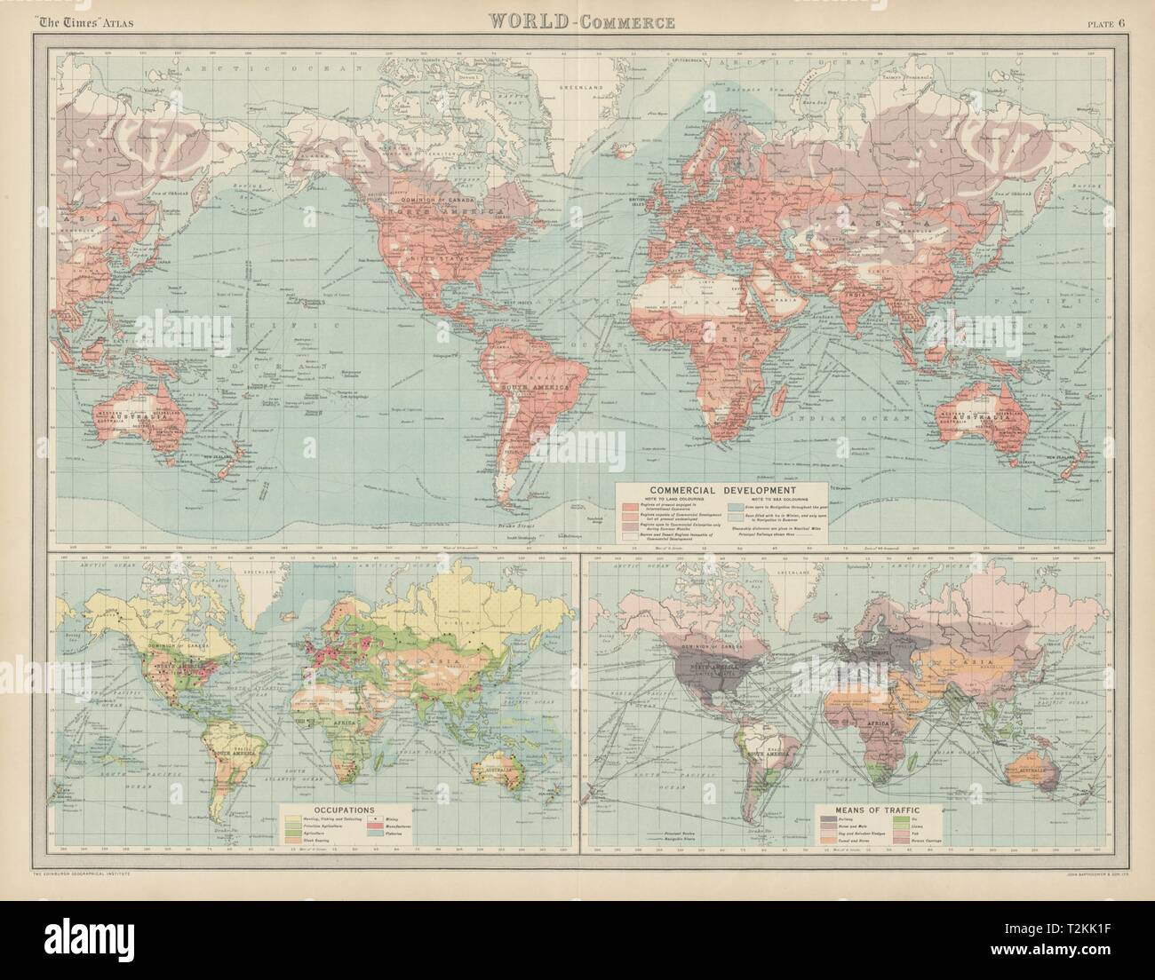 World Commerce trade occupations Transport ox yak dog camel horse TIMES 1922 map Stock Photo