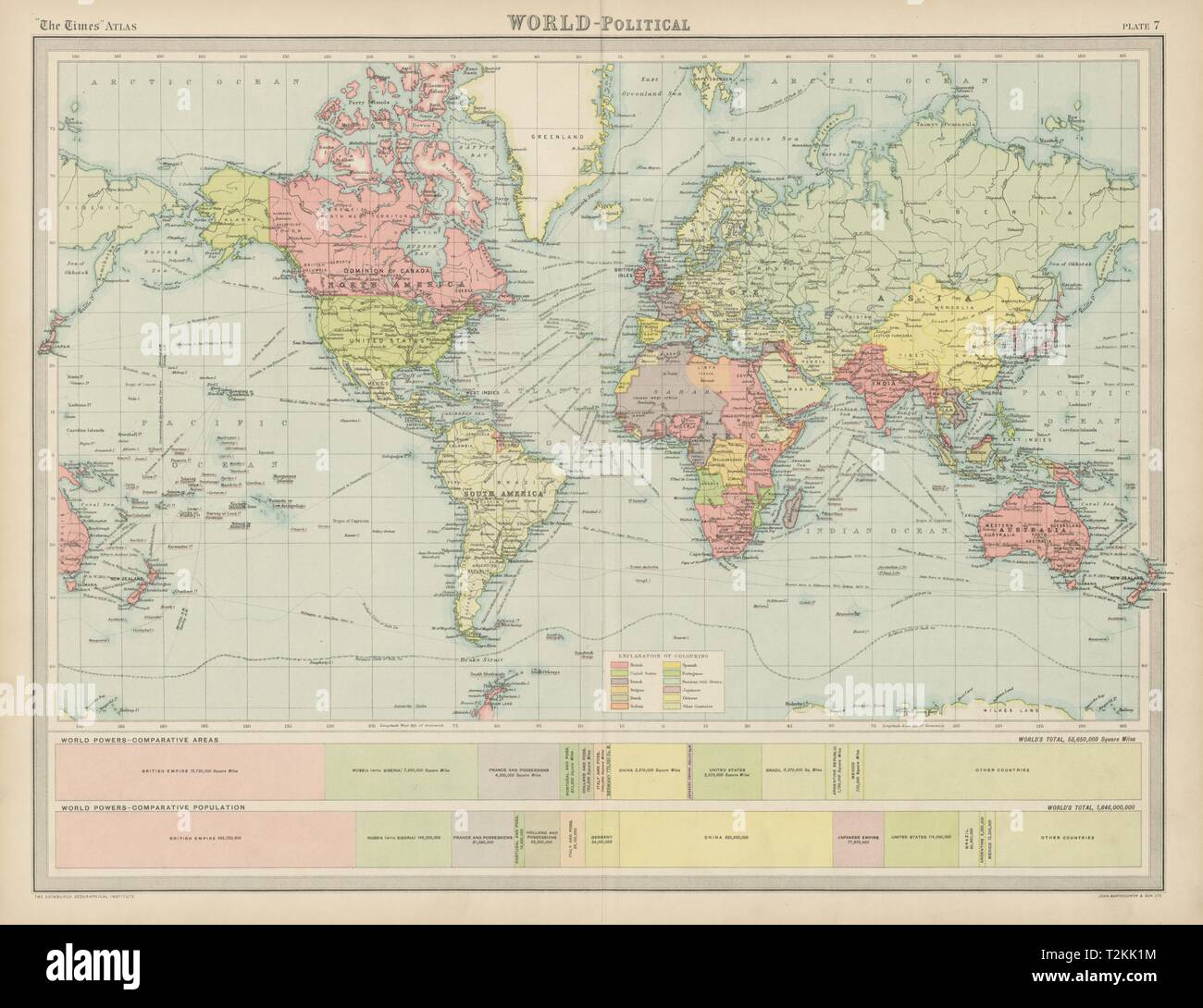 British Empire 1922 Map World - Political & Colonial. British Empire. French Portuguese. Times 1922  Map Stock Photo - Alamy