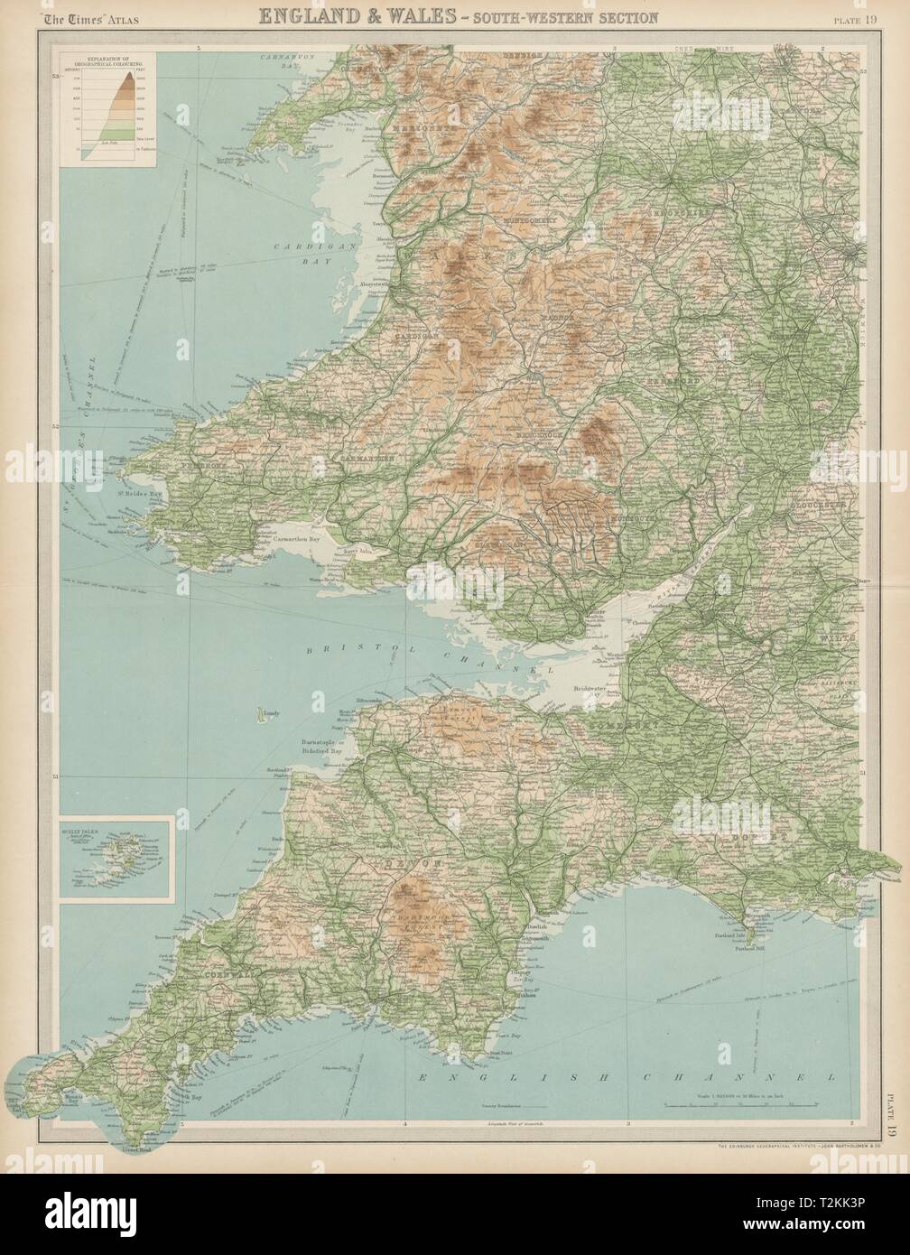 South west England & S Wales. Devon Cornwall West Midlands. TIMES 1922 old map Stock Photo