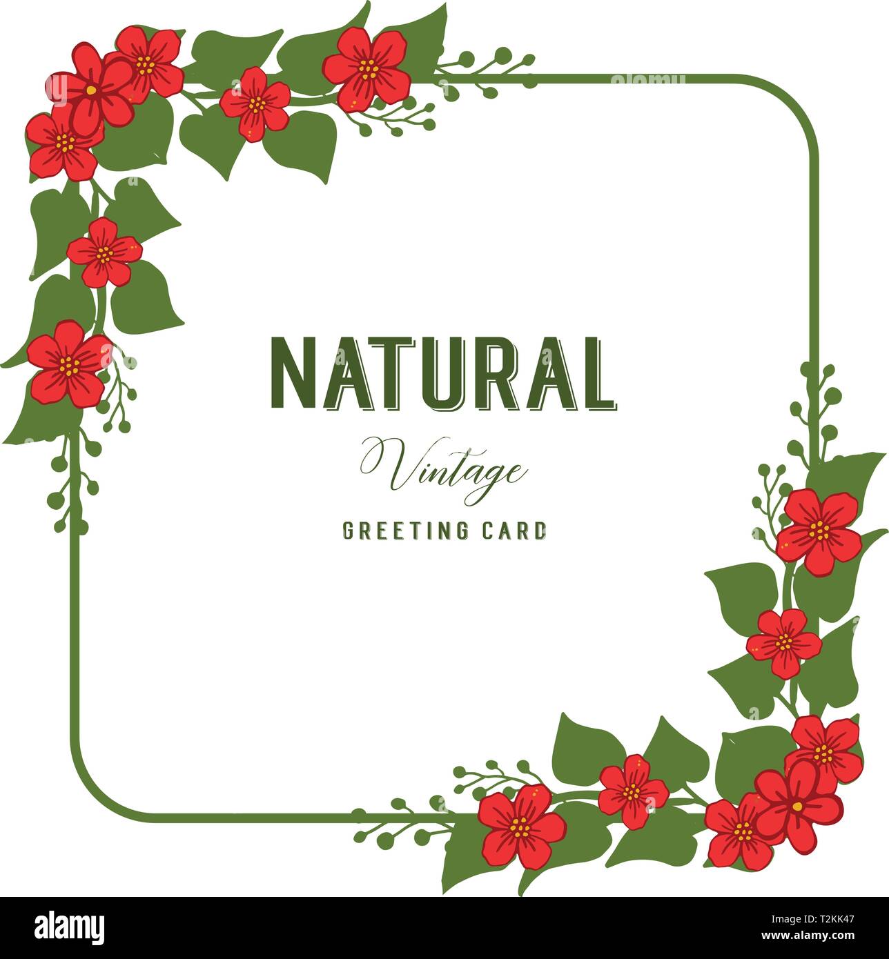 Vector illustration writing natural vintage with pattern red flower ...