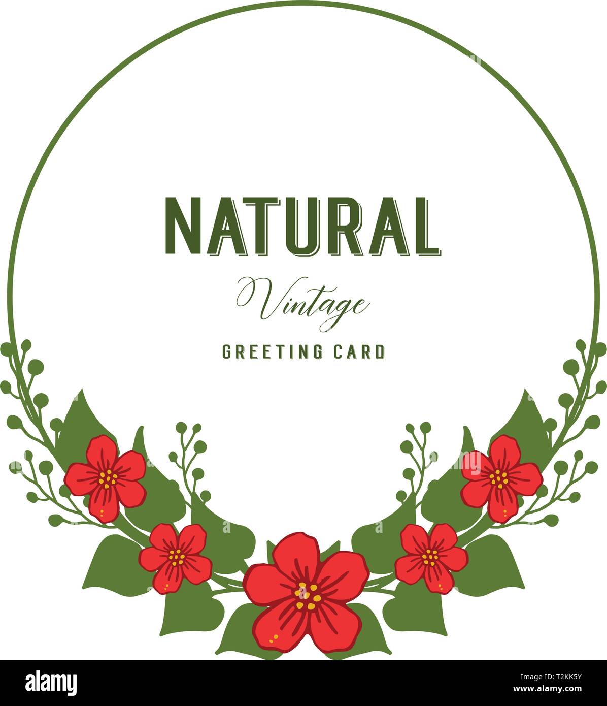 Vector illustration card invitation natural vintage with art red flower ...