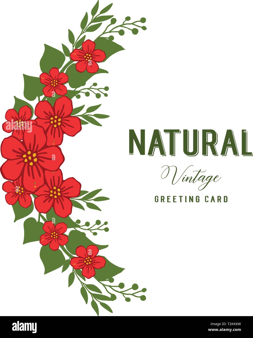 Vector illustration card invitation natural vintage with art red flower ...