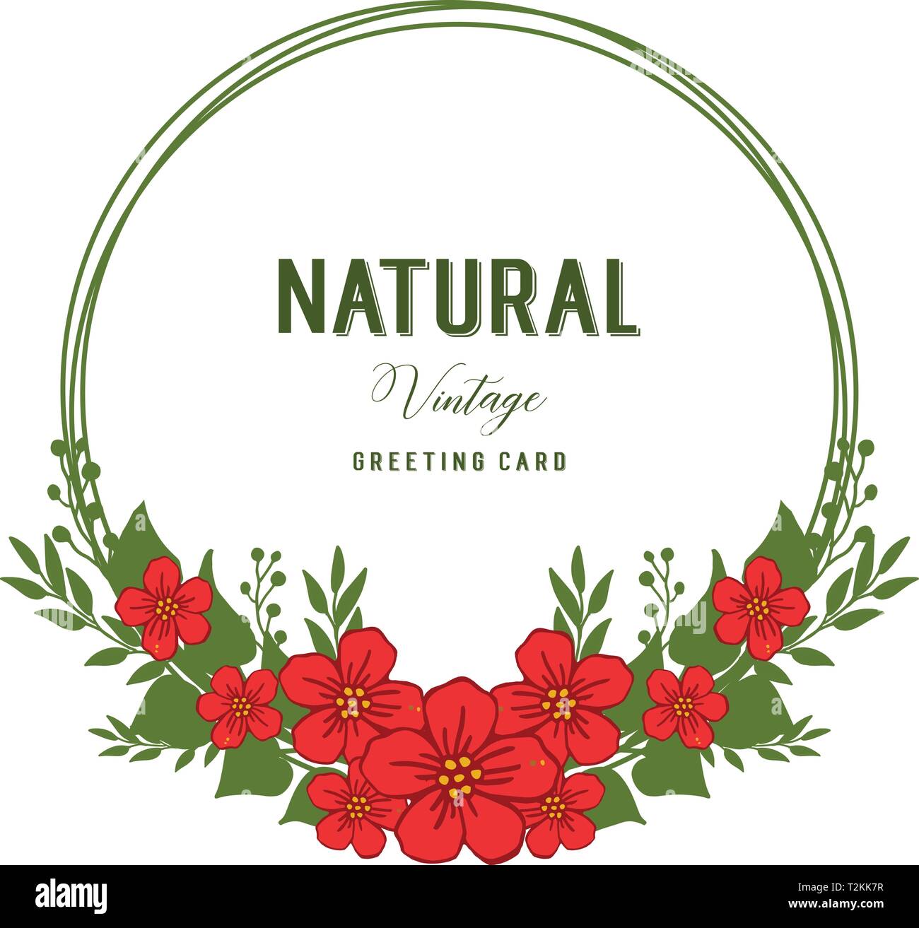 Vector illustration greeting card natural vintage with red flower frame ...