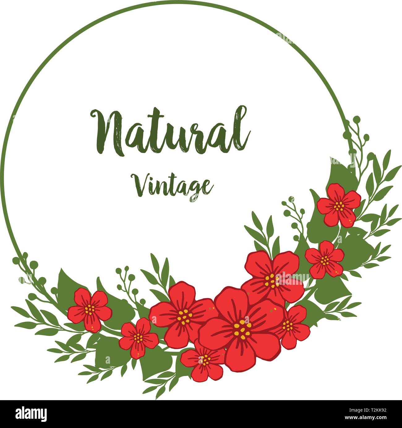 Vector illustration greeting card natural vintage with red flower frame ...