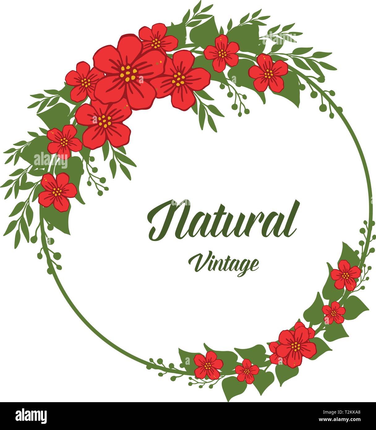 Vector illustration greeting card natural vintage with red flower frame ...