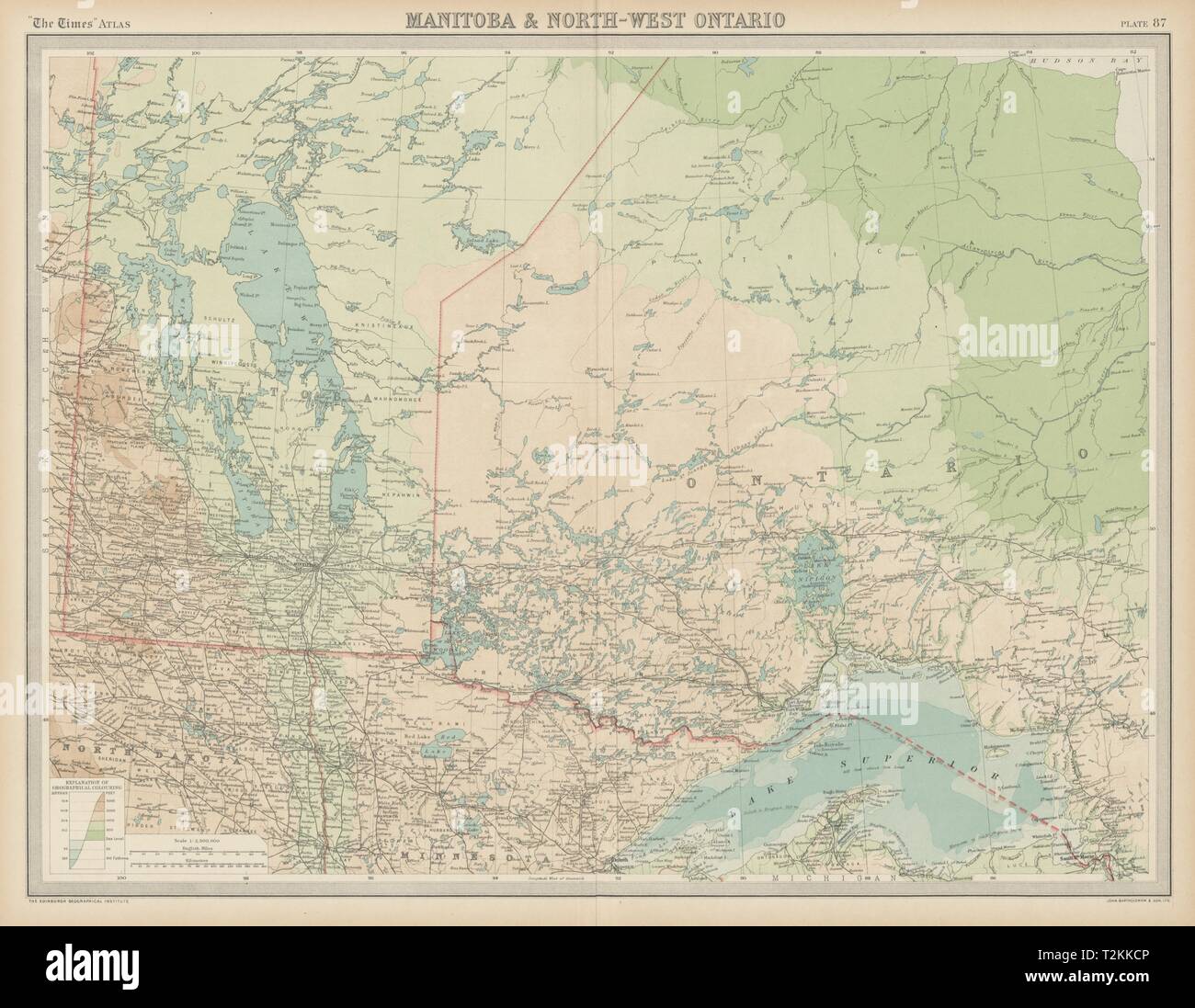 Manitoba & North-west Ontario. Canada. THE TIMES 1922 old vintage map chart Stock Photo