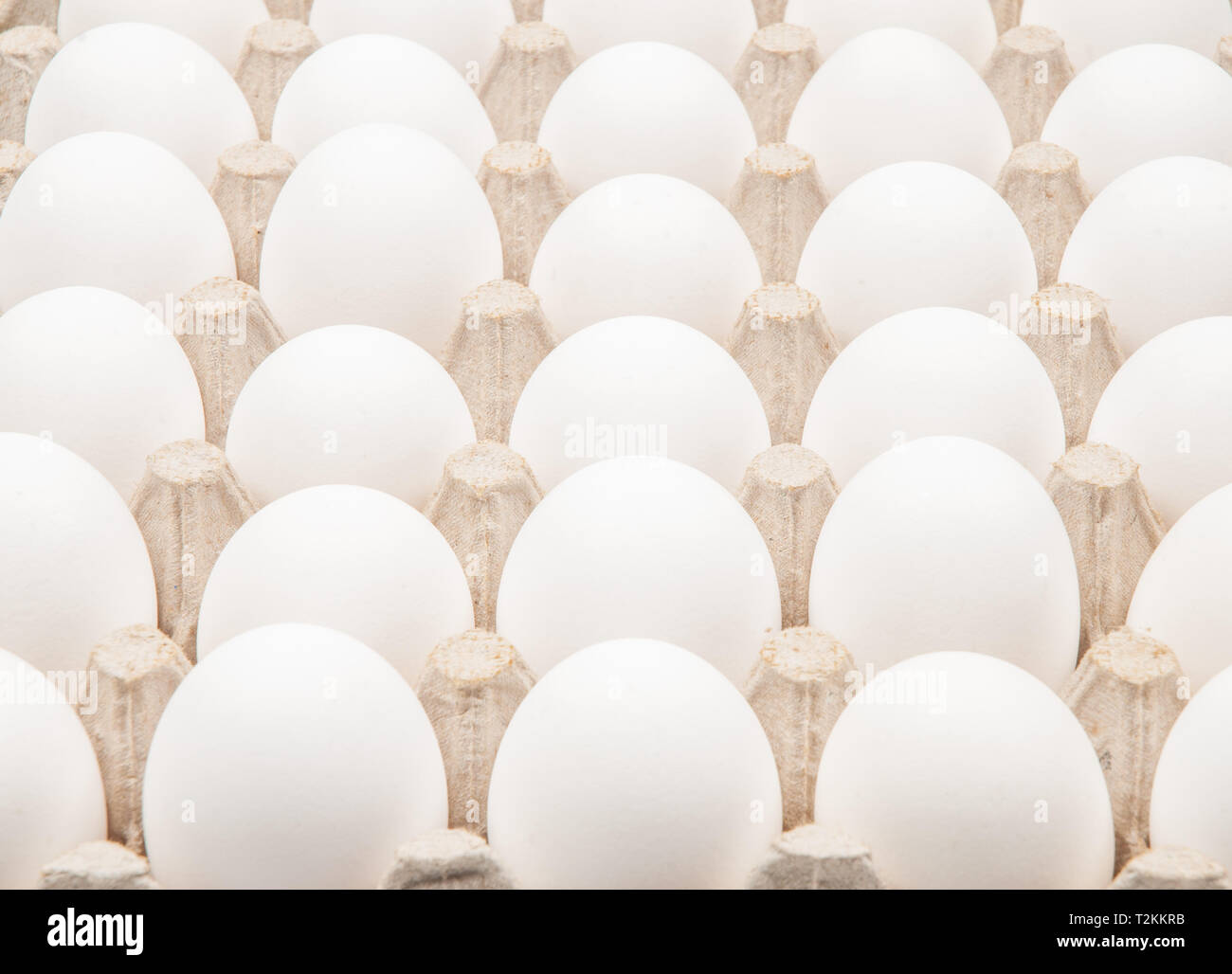Raw chicken eggs in egg box on white background Stock Photo - Alamy