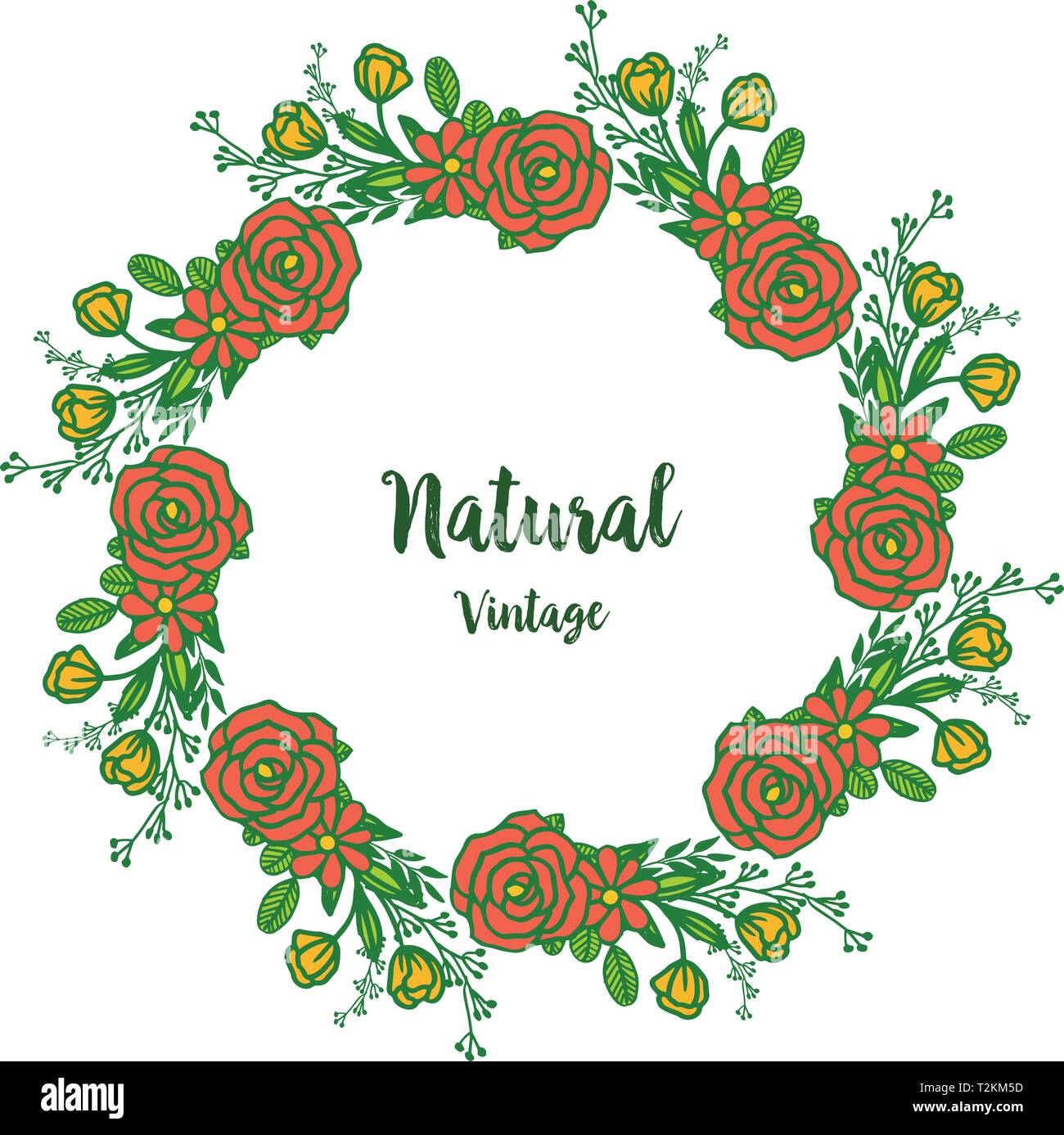 Vector illustration crowd of orange flower frame for natural vintage ...