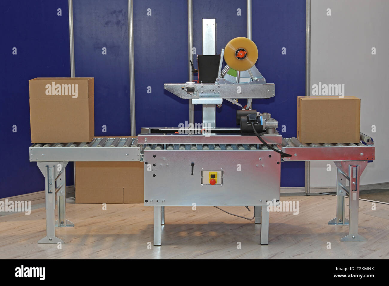 Automated Packing Machine for Boxes in Production Factory Stock Photo