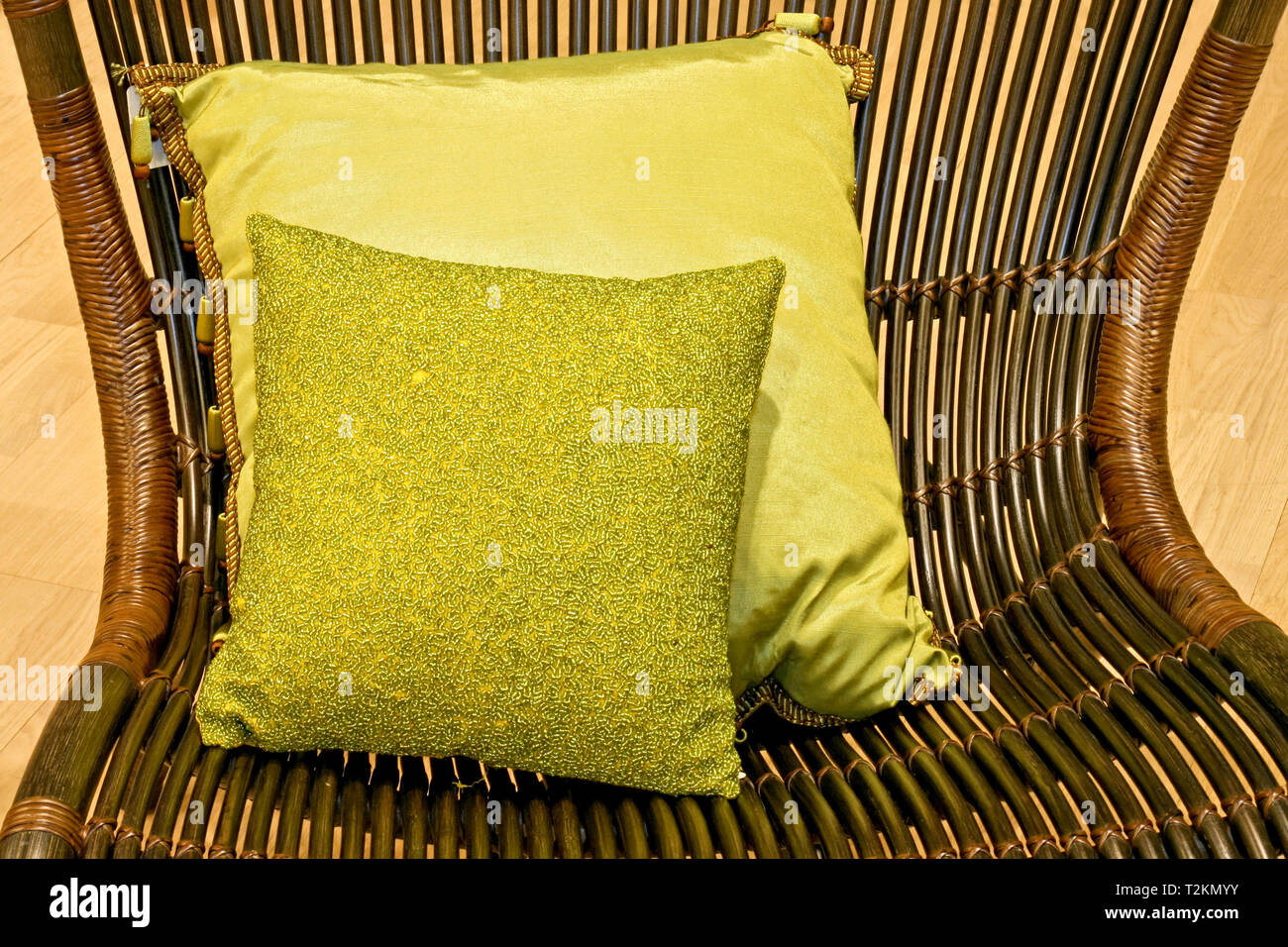 Two Green Pillows On The Arm Chair Stock Photo 242608015 Alamy