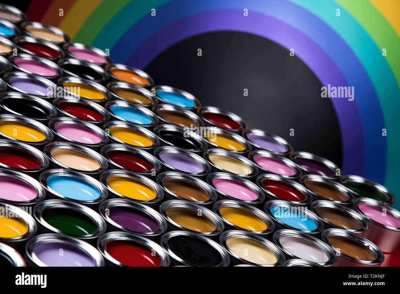 Creativity concept group of tin metal cans with color paint Stock Photo ...