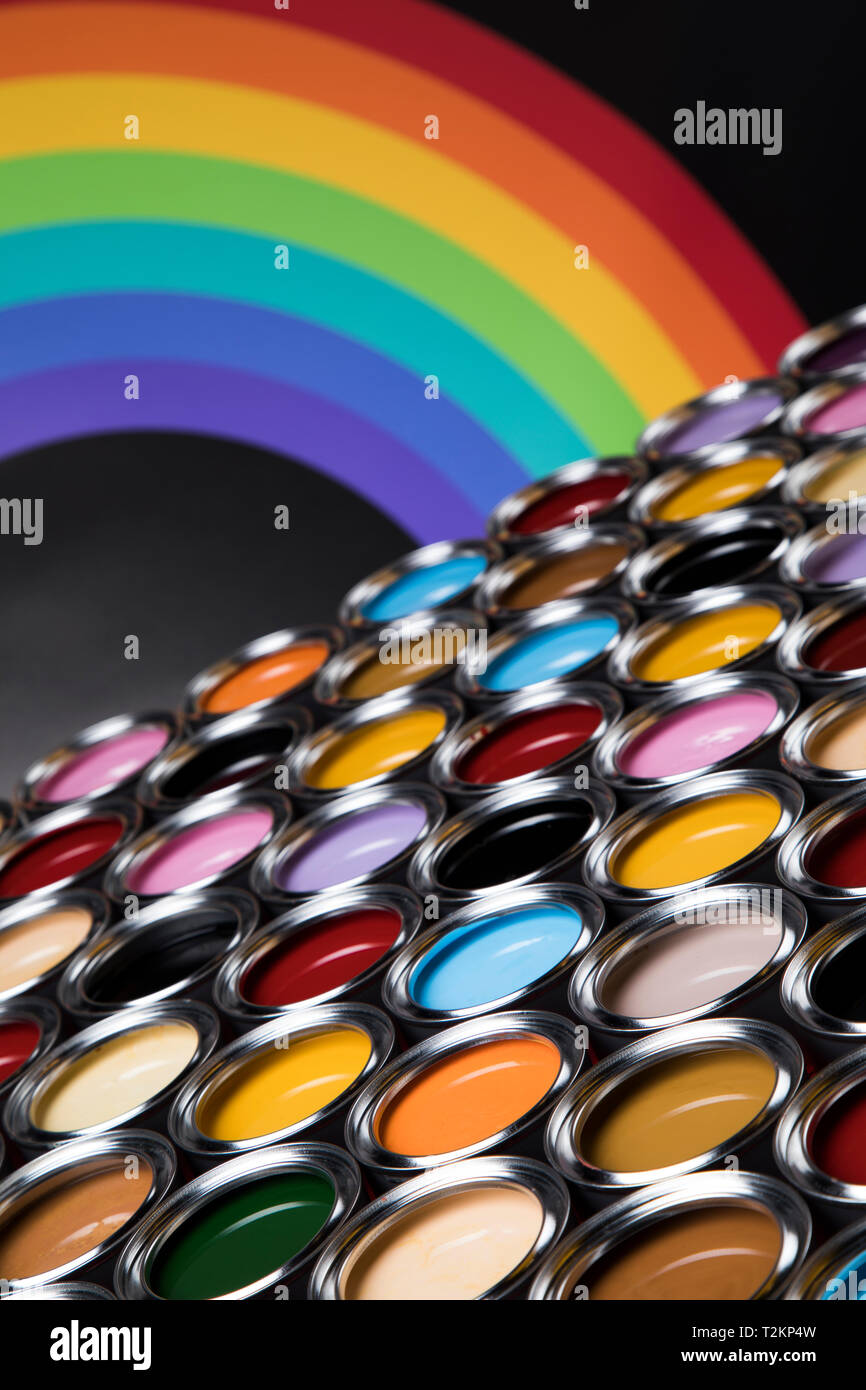 Creativity concept group of tin metal cans with color paint Stock Photo ...