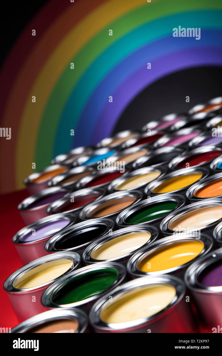 Color palette, can, Rainbow colors background Stock Photo - Alamy