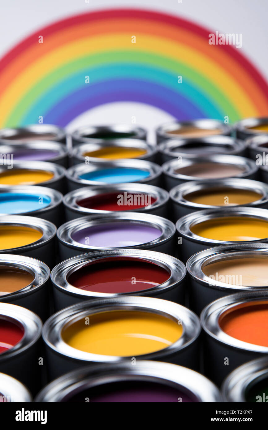 Creativity concept group of tin metal cans with color paint Stock Photo ...