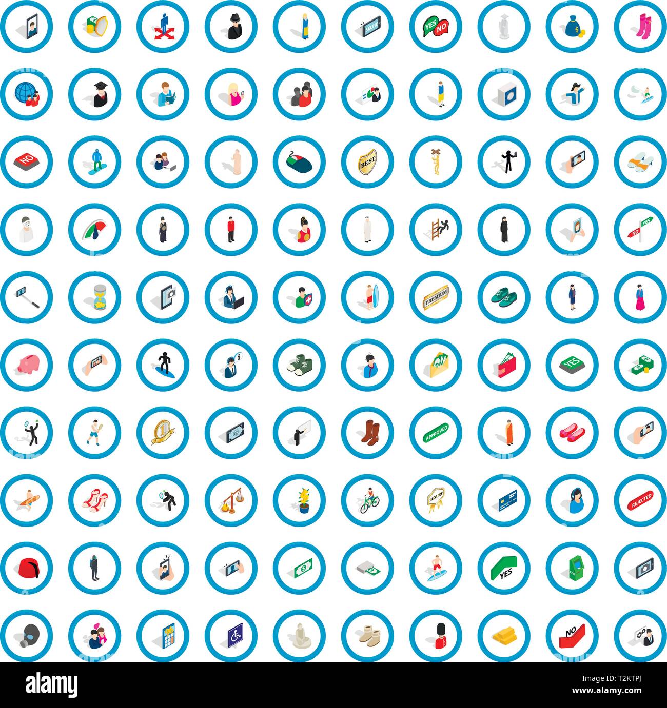 100 people icons set in isometric 3d style for any design vector ...