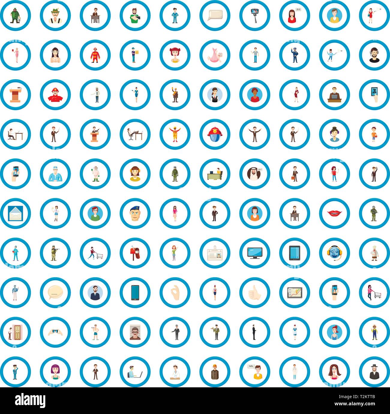 100 people icons set in cartoon style for any design vector ...