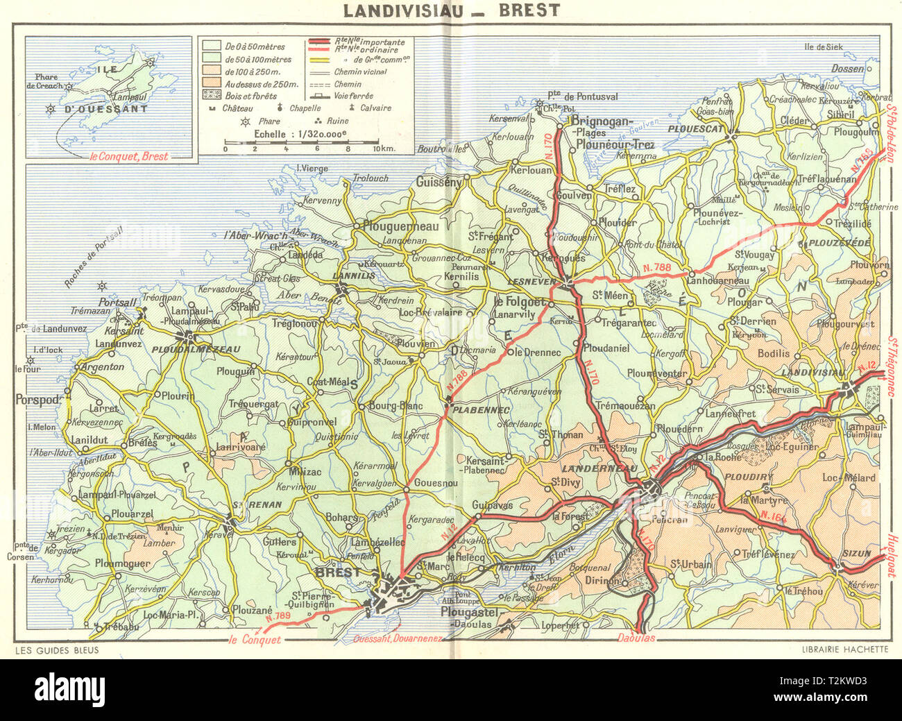 BREST. Cote Leon St-Pol-Conquet. Landivisiau  1948 old vintage map plan chart Stock Photo