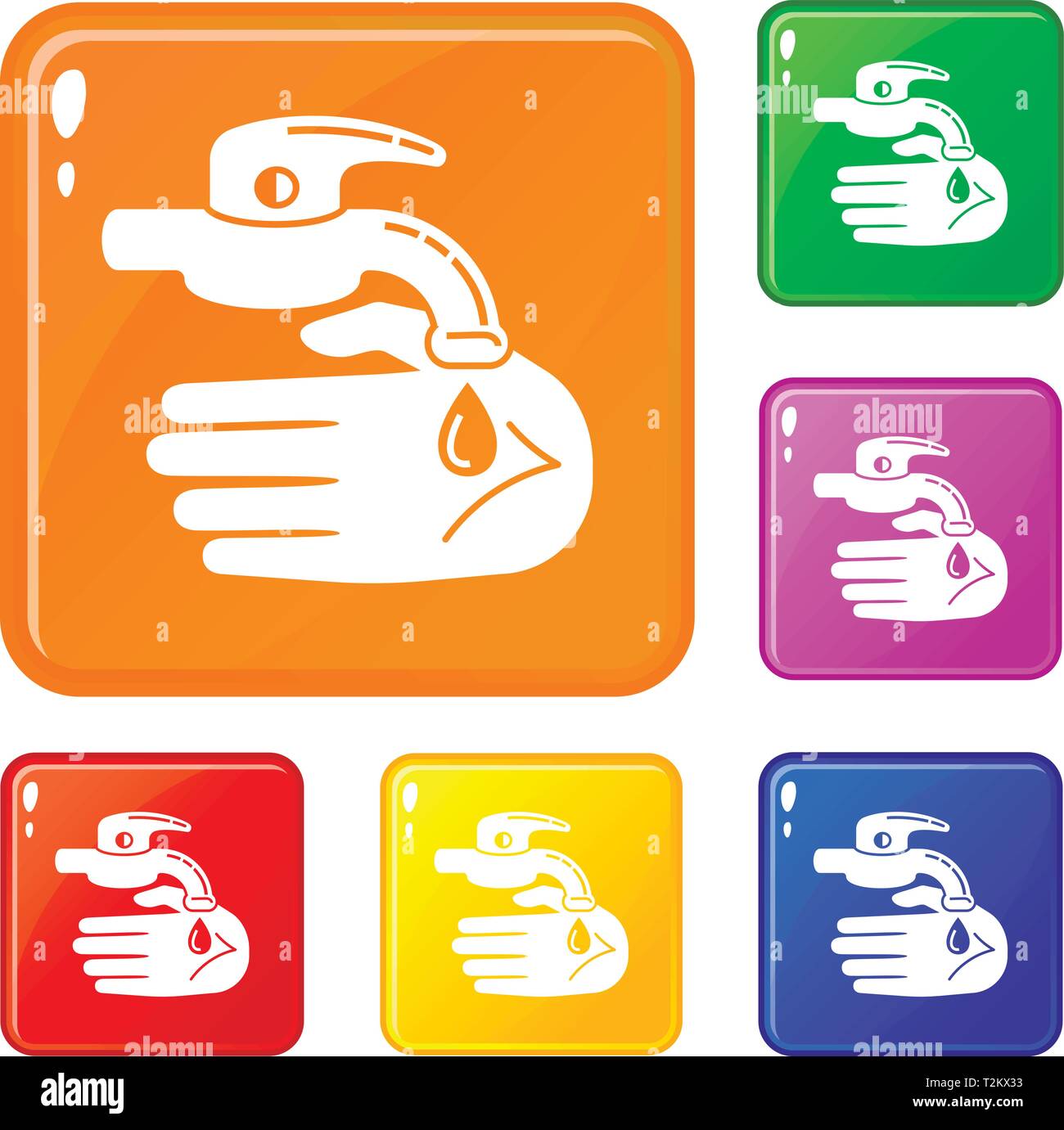 Hand water tap icons set collection vector 6 color isolated on white ...