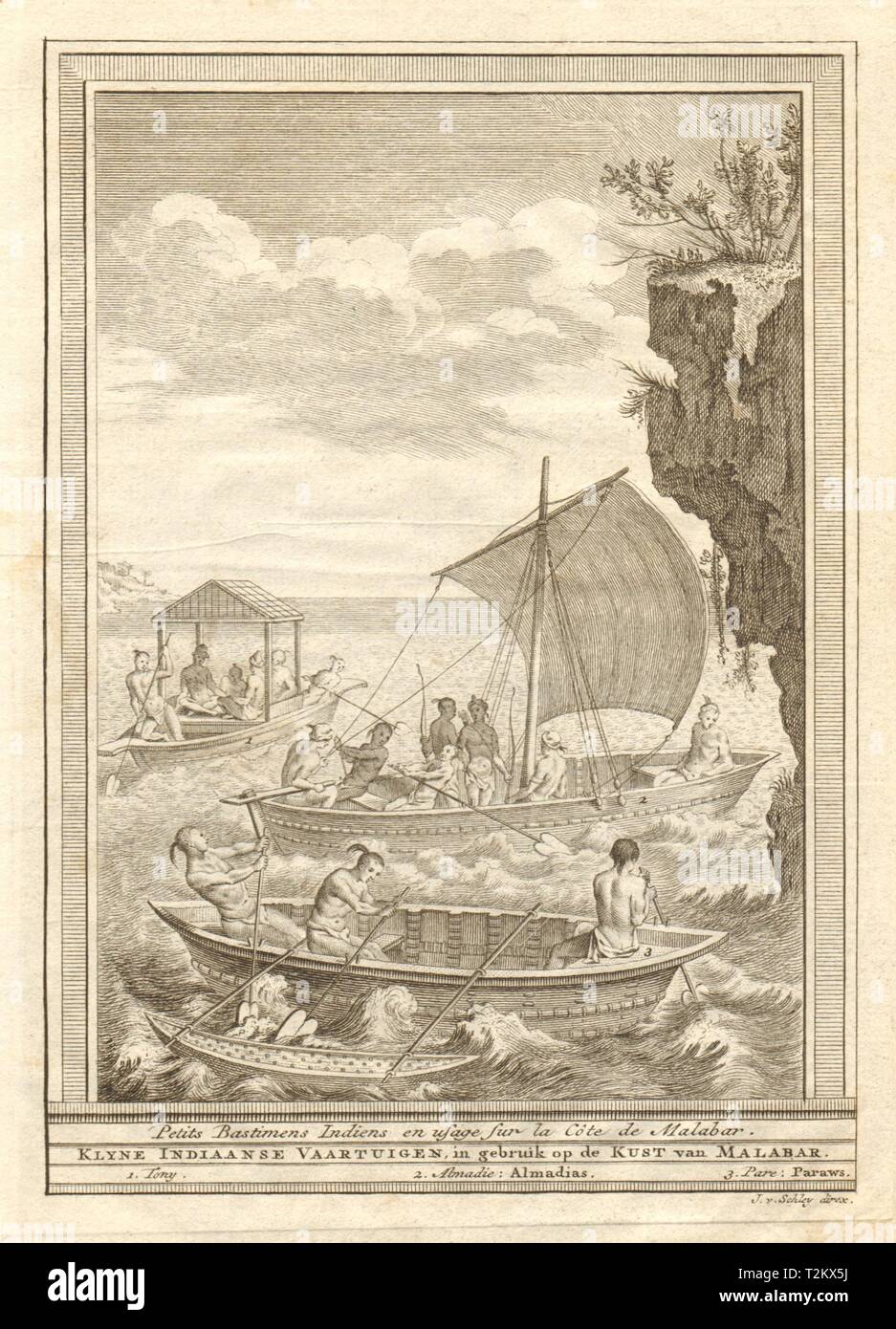 Bâtimens Indiens… côte de Malabar' coast boat raft paraw. India SCHLEY 1747  Stock Photo - Alamy