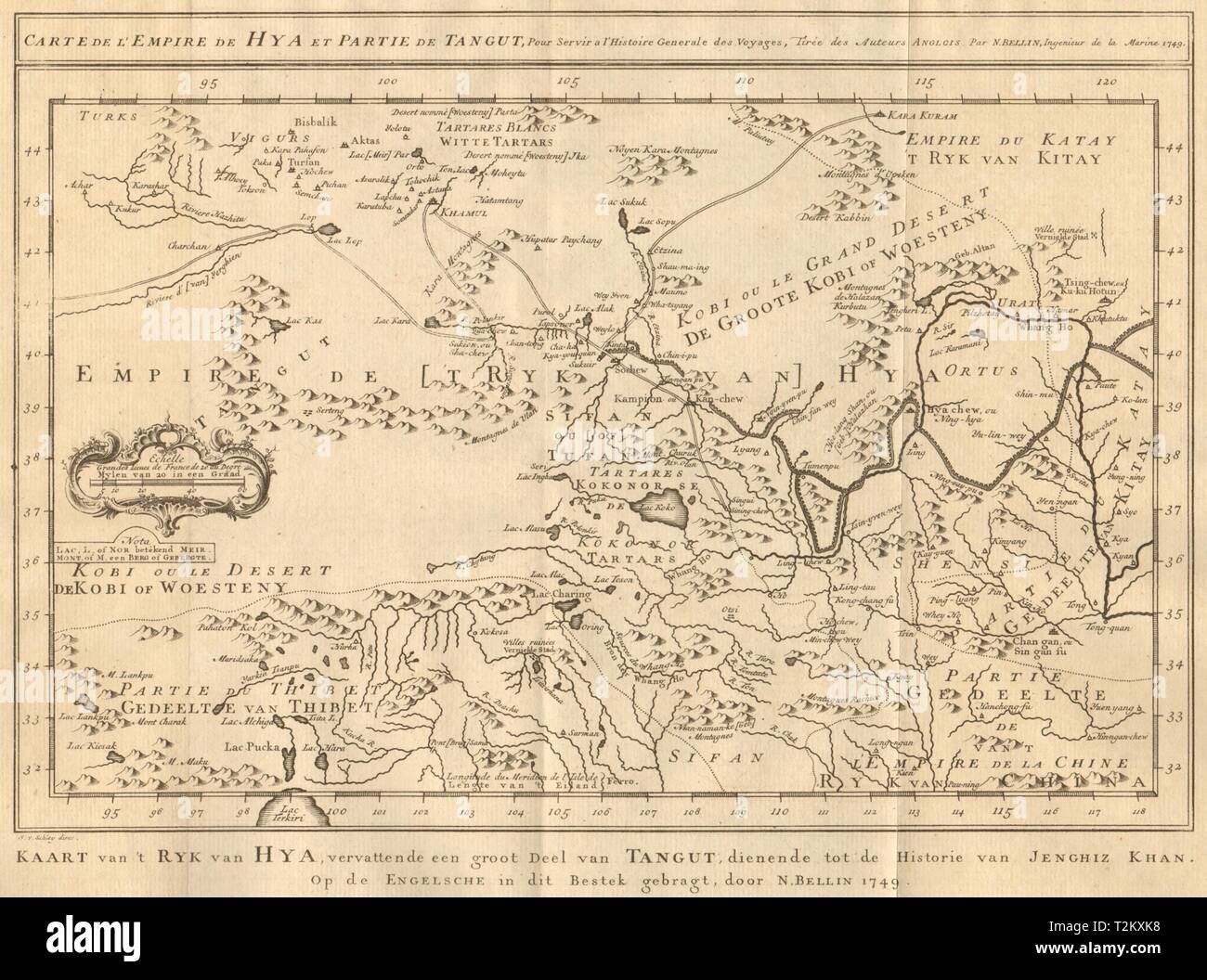 'L’Empire de Hya et partie de Tangut'. Xi Xia. China. BELLIN/SCHLEY 1749 map Stock Photo