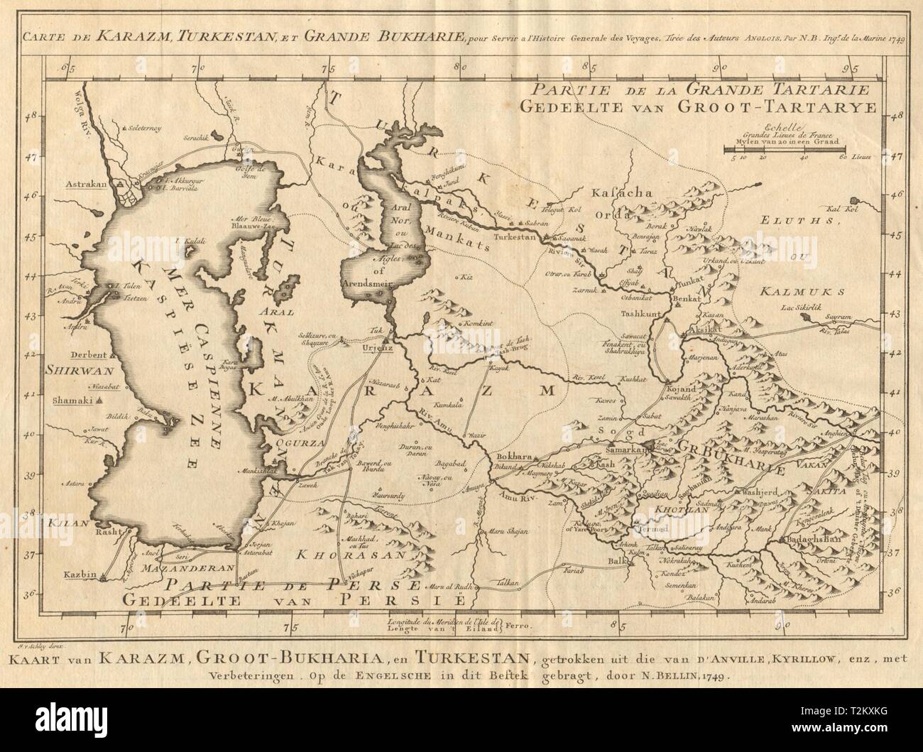 Turkestan /& Grande Bukkarie/' Travel - Fine 1770 Schley /'Karazm Map of Central Asia