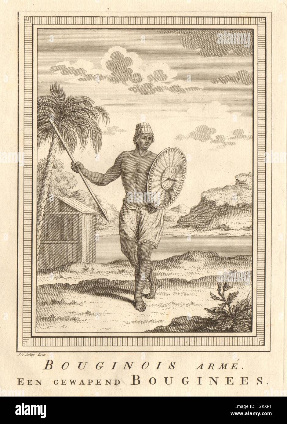 'Bouginois armé'. Armed Buginese man, Boni, South Sulawesi Celebes. SCHLEY 1755 Stock Photo