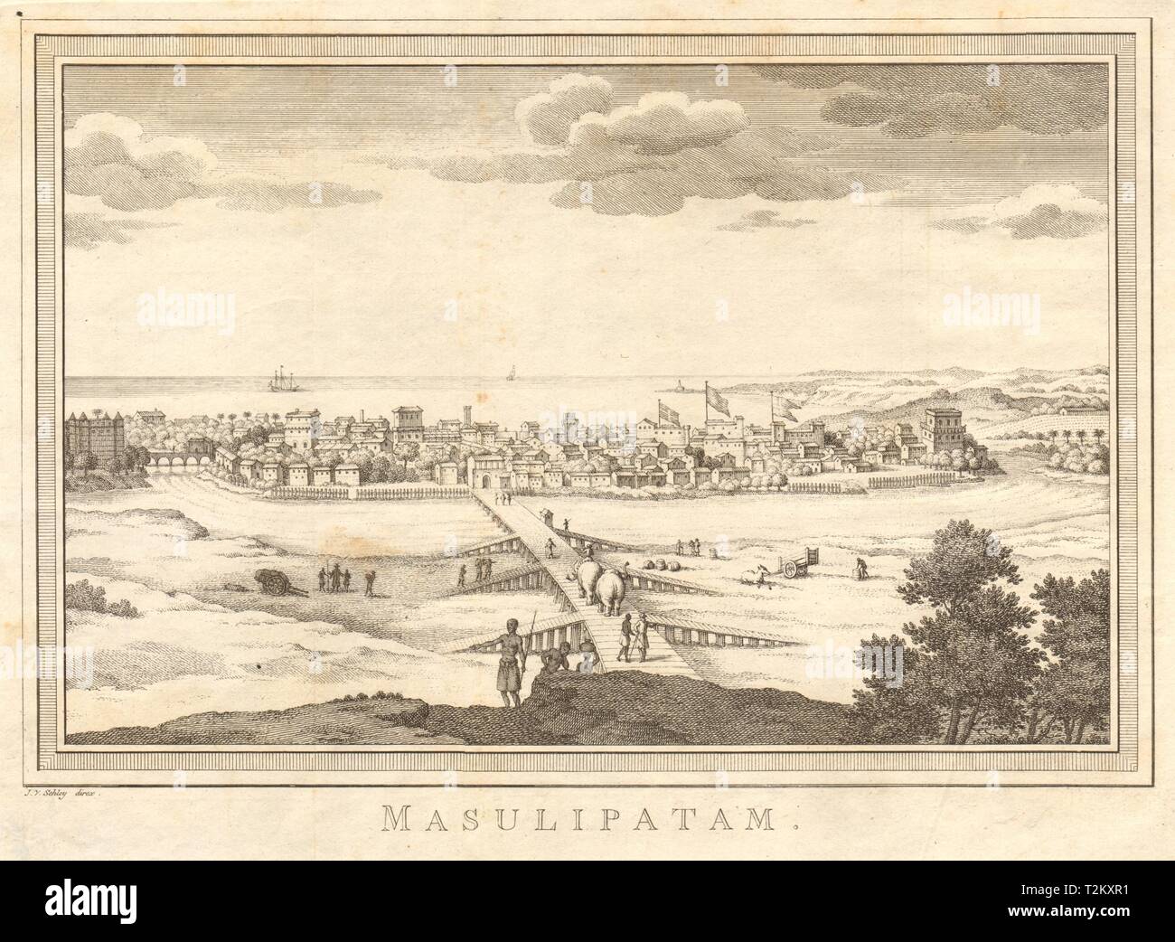 'Masulipatan'. View of Machilipatnam, Andhra Pradesh, India. SCHLEY 1755 print Stock Photo