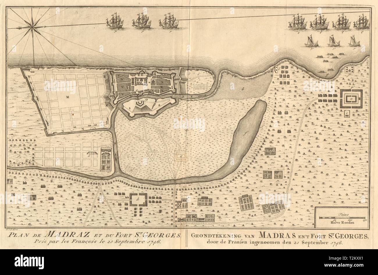 'Plan de Madraz et du Fort St. Georges'. Madras Chennai. BELLIN/SCHLEY 1756 map Stock Photo